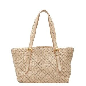 BOTTEGA VENETA Cream Leather Intrecciato Tote Bag